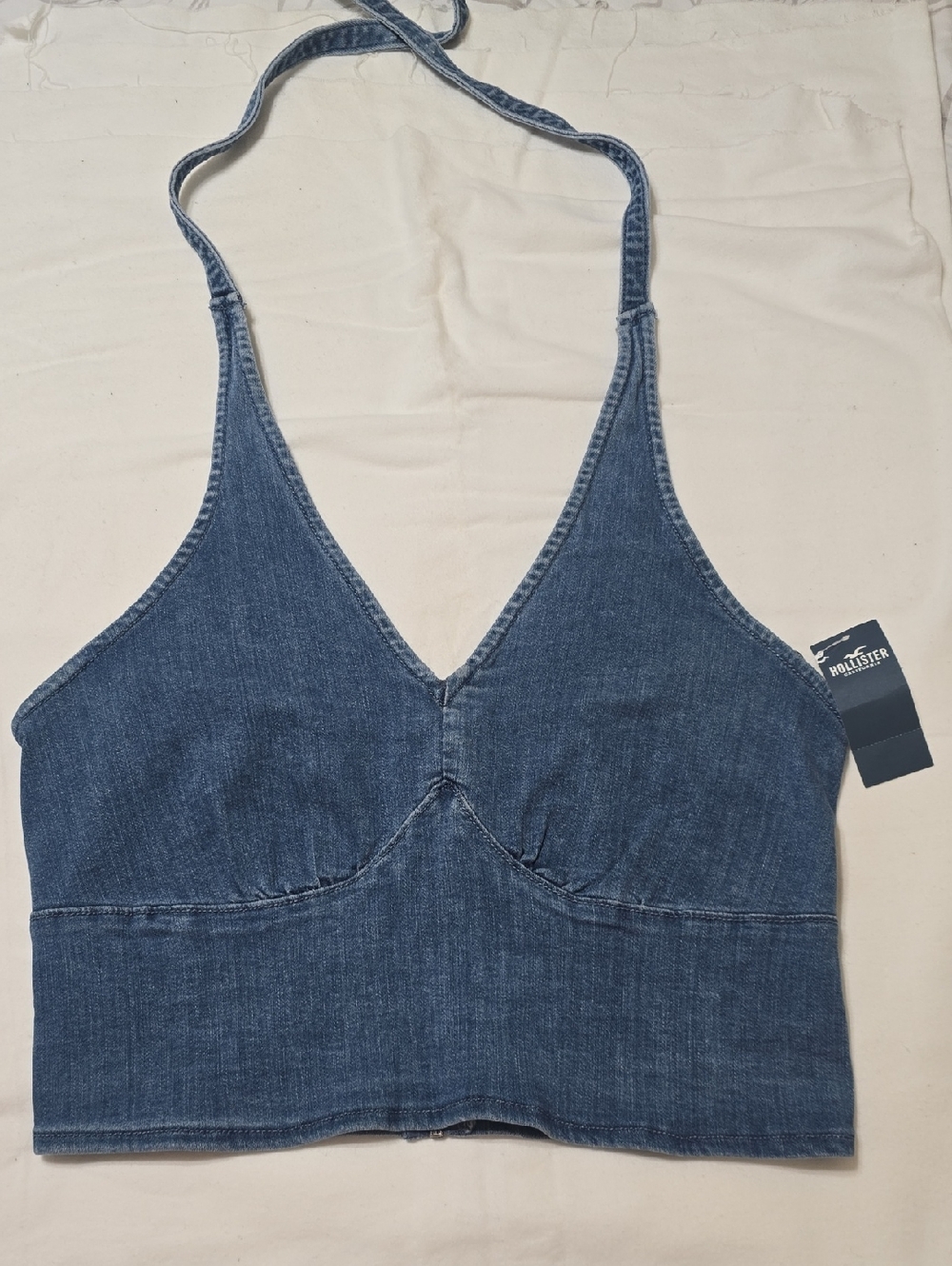 Hollister Dark Blue Denim Halter Crop Cami